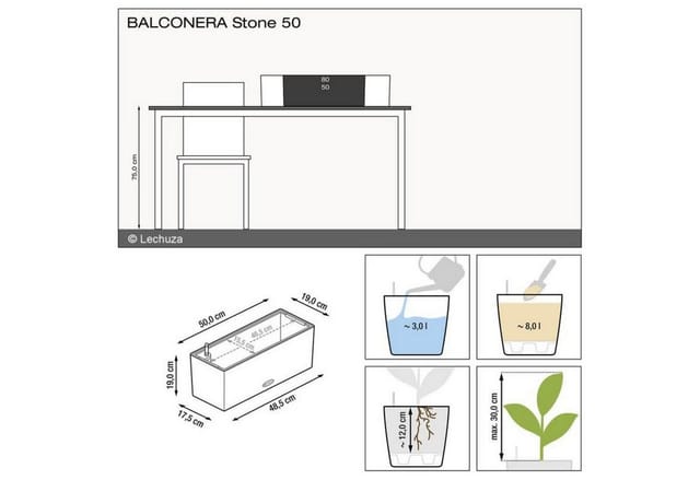 LECHUZA Balkonkasten »BALCONERA Stone«, BxHxT: 50 x 19 x 19 cm, Kunststoff - beige