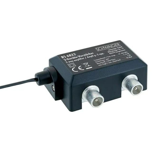 SCHWAIGER Zweigeräteverstärker, Schwarz, 2x 8 db