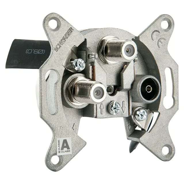 SCHWAIGER Dreiloch-Einzeldose SAT, Silber, Aluminium, Antennen-, Kabel- und Satellitensignal - silberfarben
