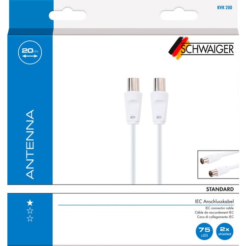 SCHWAIGER IEC-Anschlusskabel, 20 m, 75 db, Weiß - weiss
