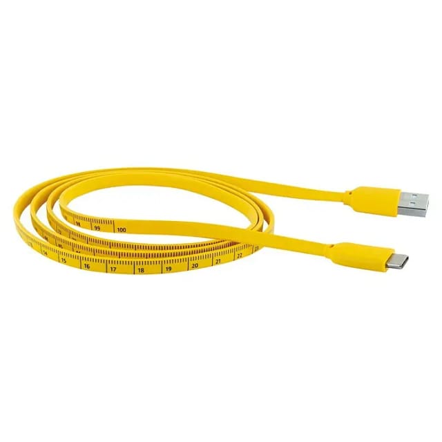 SCHWAIGER Ladekabel, Type-C Sync Kabel flach, mit Maßband, 1,2 m, gelb