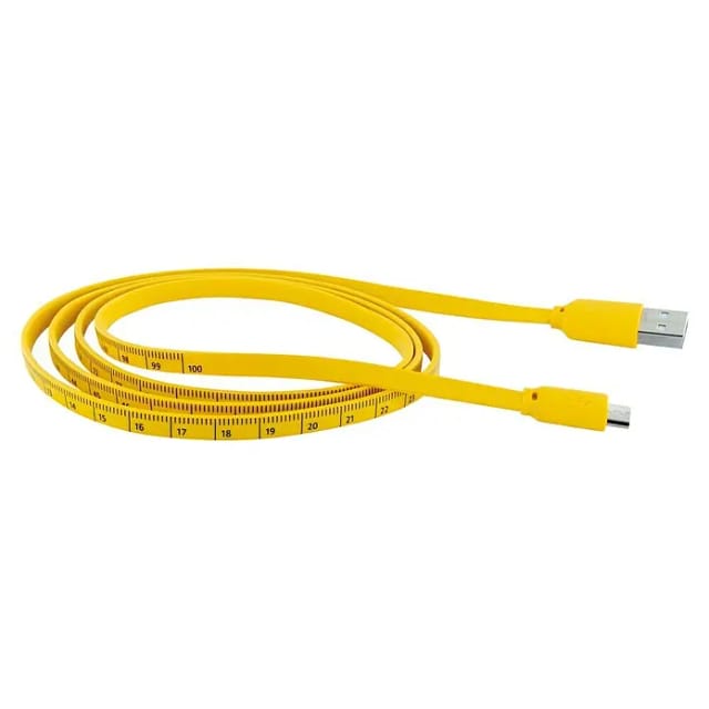 SCHWAIGER Ladekabel, Micro USB Sync Kabel flach, mit Maßband, 1,2 m, gelb