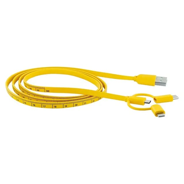 SCHWAIGER Ladekabel, Sync Kabel 3in1 flach, mit Maßband, 1,2 m, gelb