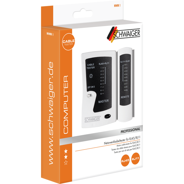 SCHWAIGER Netzwerkkabeltester, für RJ45 u. RJ11