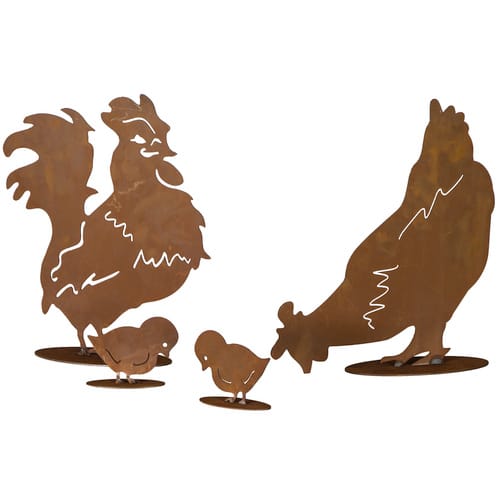 Ferrum Art Design Dekofigur, Hühnerfamilie 4-teilig, Stahlblech, braun