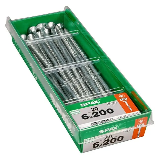 SPAX Universalschraube, T-STAR plus, T30, Stahl, 20 Stück, 6 x 200 mm - silberfarben