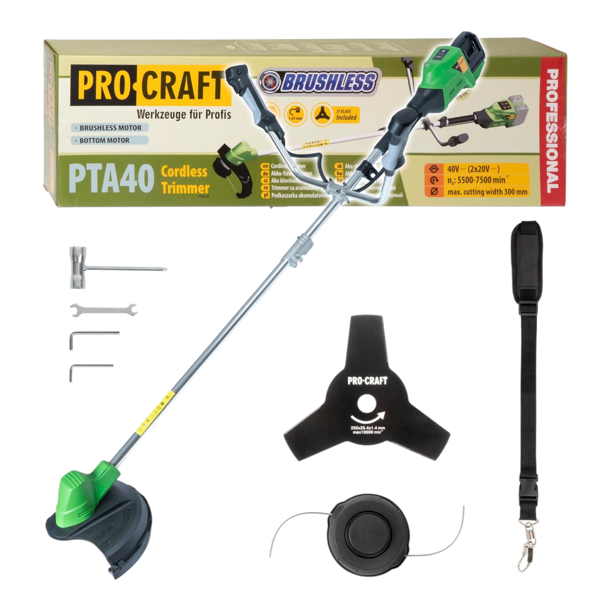 Procraft Pta40 Akku Freischneider 40 V ( 2x 20 V ) 300 Mm Brushless Solo - Ohne Akku, Ohne Ladegerät