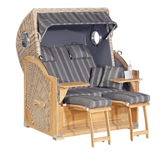 SUNNY SMART Strandkorb »Rustikal«, BxHxT: 140 x 160 x 95 cm, Dreiviertelllieger, weiß/teak - weiss