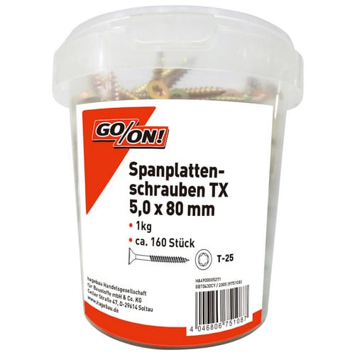 GO/ON! Torx-Spanplattenschraube, ØxL: 5 x 80 mm, Stahl - goldfarben