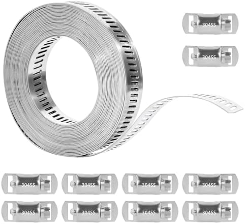 4 M Edelstahl-schlauchschelle, Verstellbares Perforiertes Metallband, Schlauchschellen Aus Edelstahl 304 Für Rohre, Wasser, Gas, Waschmaschine, Garten Mit 10 Befestigungsteilen -
