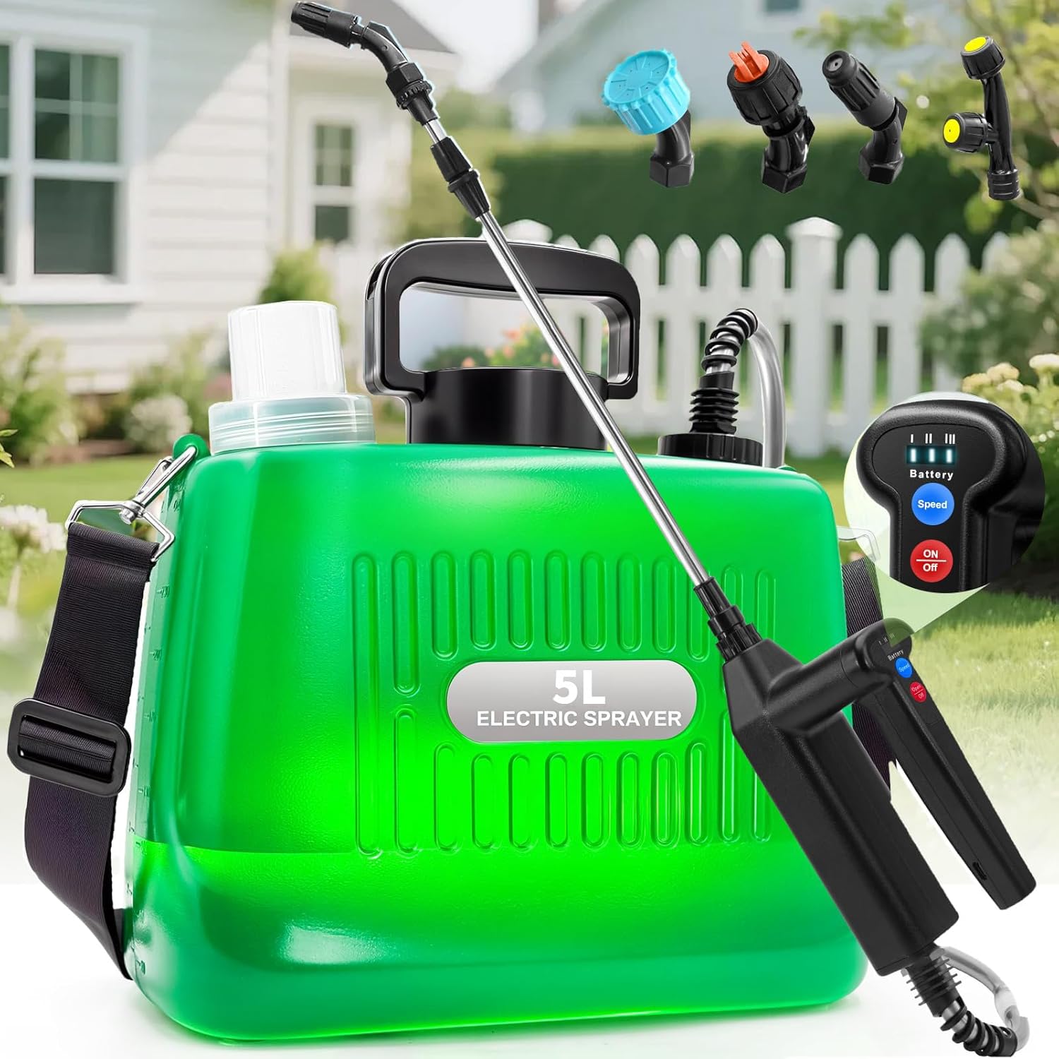 1 Elektrische Gartenspritze (5 L), 7,4-v-akku, 3 Verstellbare Düsen, Teleskopstange