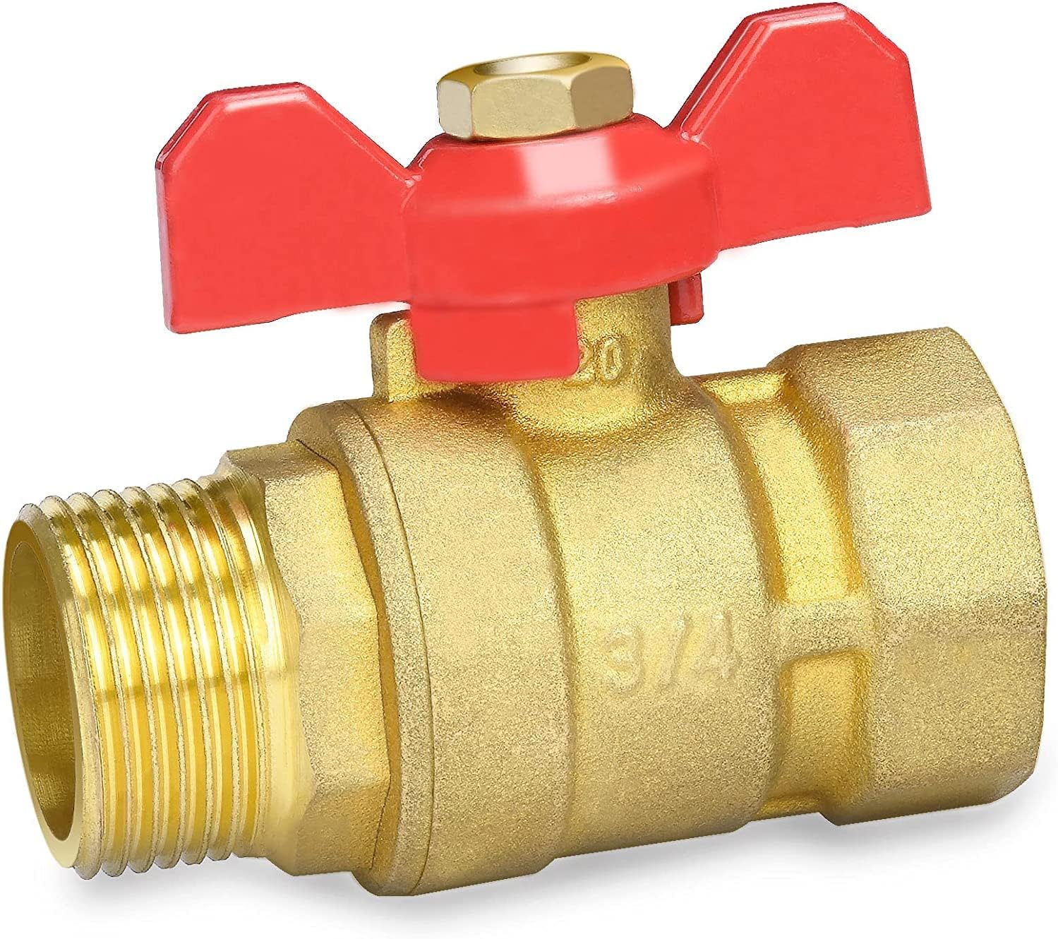 1 X 3/4"-kugelhahn, Messing, Außengewinde, Roter Absperrklappengriff, Für Sanitärinstallationen