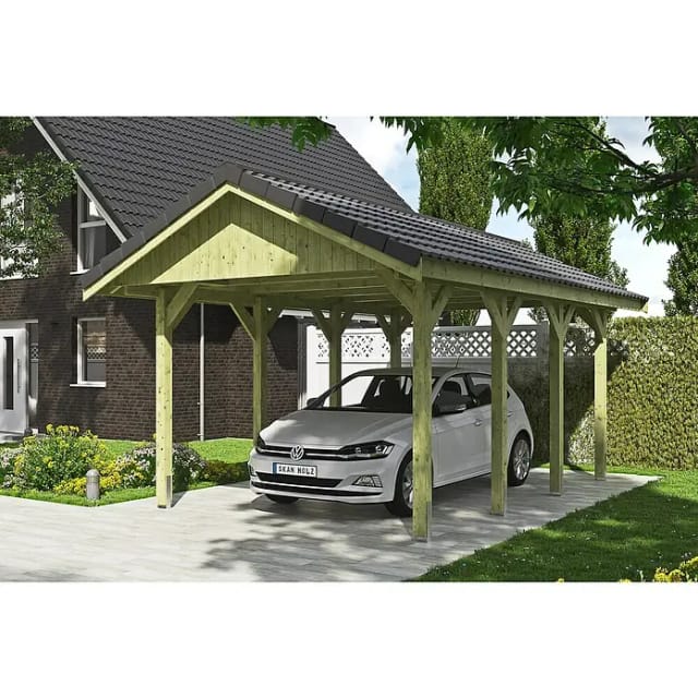 SKANHOLZ Carport »Wallgau«, BxT: 380 x 600 cm, Firsthöhe: 313 cm, imprägniert - gruen