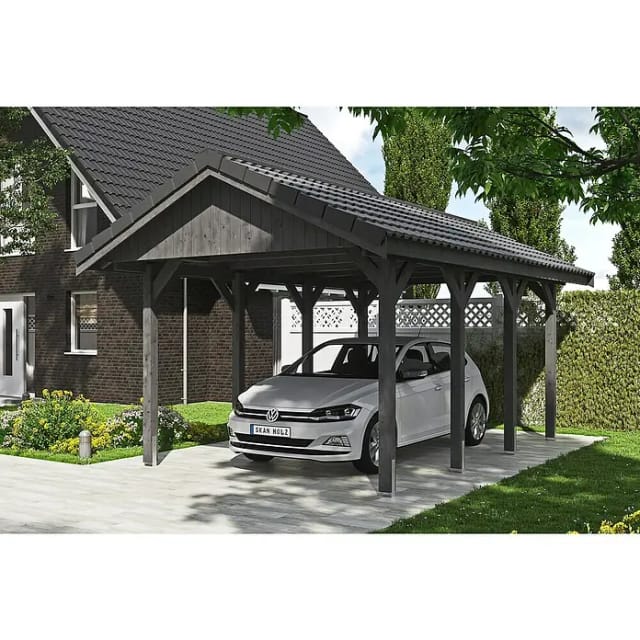 SKANHOLZ Carport »Wallgau«, BxT: 380 x 600 cm, Firsthöhe: 313 cm, lasiert - grau