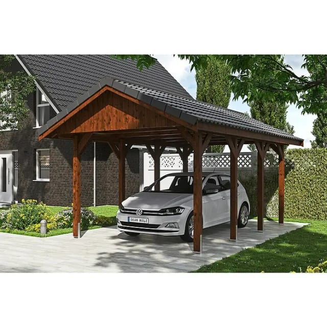 SKANHOLZ Carport »Wallgau«, BxT: 380 x 600 cm, Firsthöhe: 313 cm, lasiert - braun