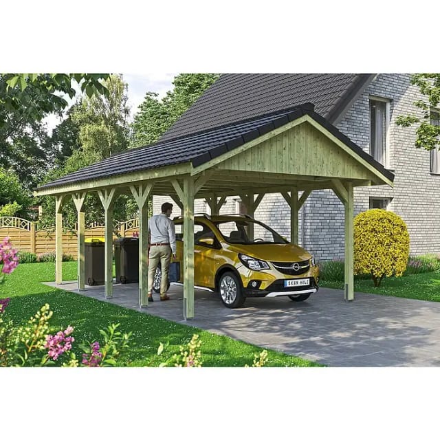 SKANHOLZ Carport »Wallgau«, BxT: 430 x 750 cm, Firsthöhe: 326 cm, imprägniert - gruen
