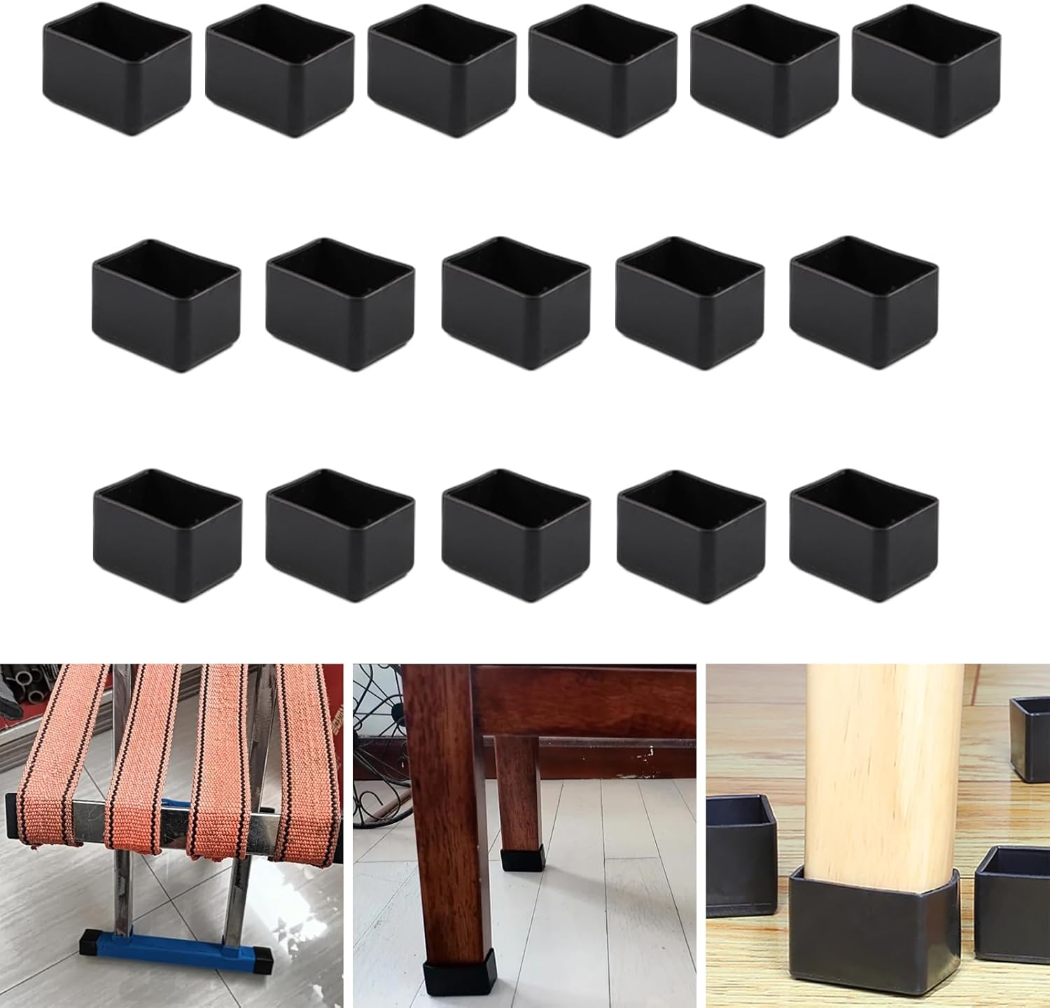 Set Mit 16 Kappen, 20x40 Mm, Silikon, Schwarz, Für Stuhl- Und Tischbeine