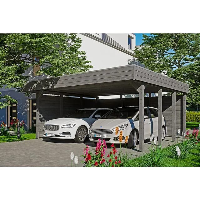 SKANHOLZ Carport »Friesland Set 3«, BxT: 557 x 555 cm, Firsthöhe: 254 cm, lasiert - grau