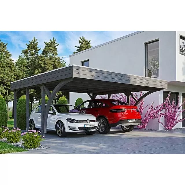 SKANHOLZ Carport »Friesland Set 8«, BxT: 557 x 555 cm, Firsthöhe: 254 cm, lasiert - grau