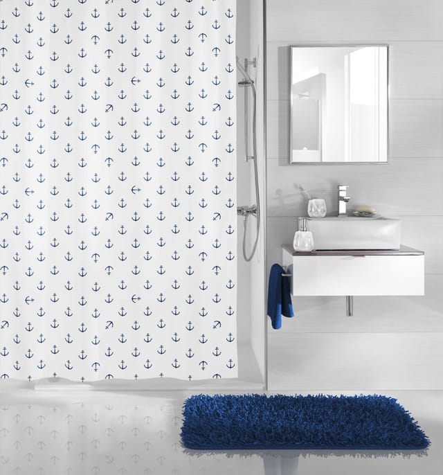 KLEINE WOLKE Duschvorhang »Anchor«, BxH: 180 x 200 cm, Schiffsanker, dunkelblau - weiss