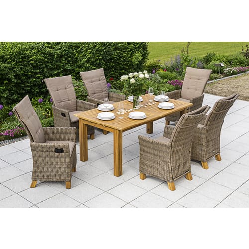 MERXX Gartenmöbelset »Toskana«, 6 Sitzplätze, Aluminium/Kunststoff/Akazienholz, inkl. Auflagen - beige