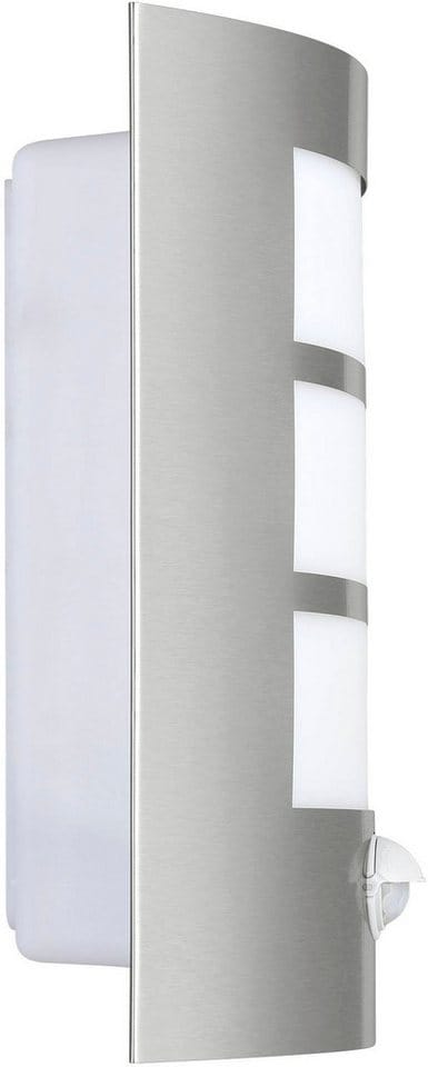 EGLO Außenwandleuchte »CITY«, max. 60W, E27, weiss, (HxL): 26 x 23,5 cm, mit Sensor - silberfarben