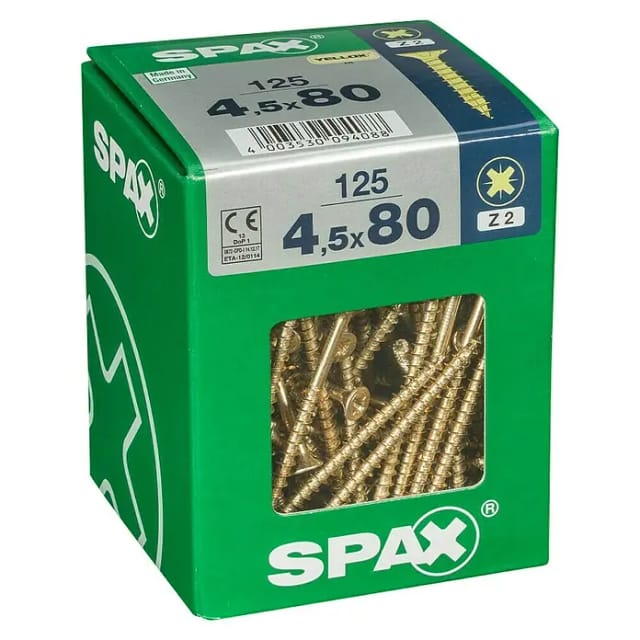 SPAX Senkkopfschraube, ØxL: 4.5 x 80 mm, Stahl, 125 Stück