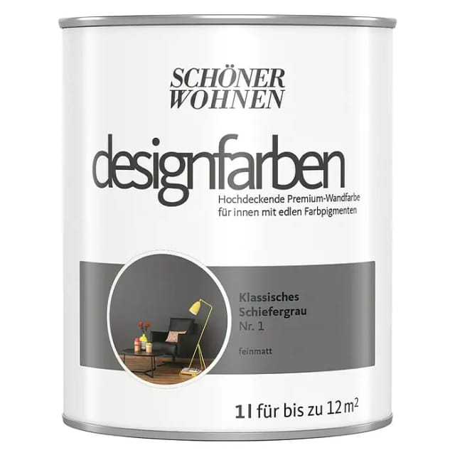 SCHÖNER WOHNEN FARBE Innenfarbe »Designfarben«, Klassisches Schiefergrau, matt