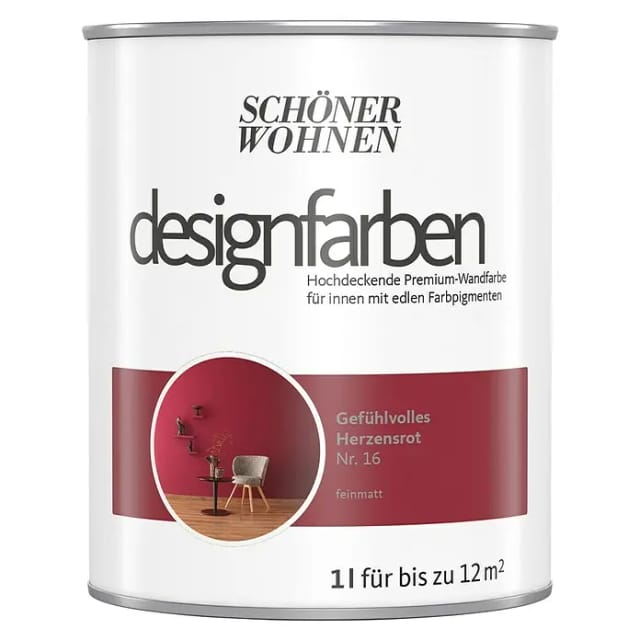 SCHÖNER WOHNEN FARBE Innenfarbe »Designfarben«, Gefühlvolles Herzensrot, matt