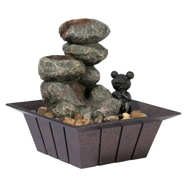 DOBAR Zimmerbrunnen, mit Zierfrosch, BxHxL: 20 x 21,5 x 20 cm, schwarz