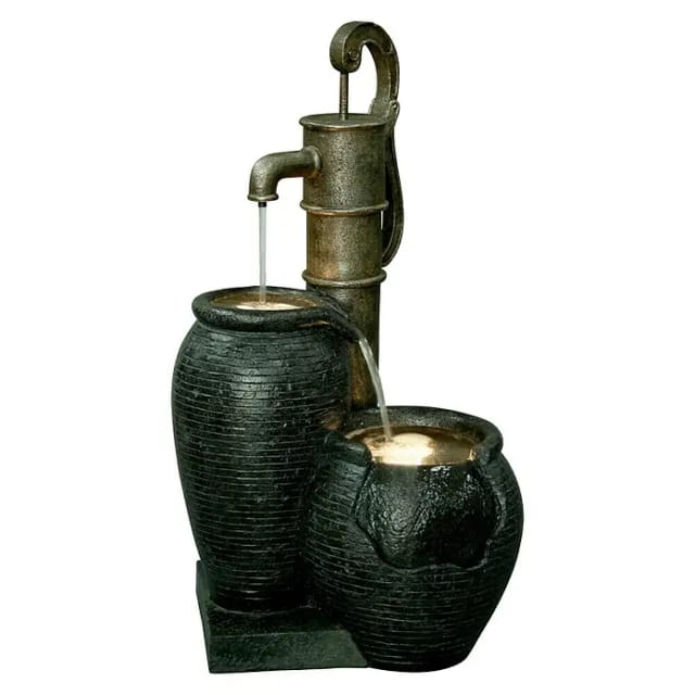 DOBAR Gartenbrunnen, mit Handpumpe, BxHxL: 38,5 x 84 x 47,5 cm, Polyresin - schwarz