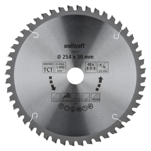 WOLFCRAFT Kapp-und Gehrungssägeblatt, Ø: 254 mm, 48 Zähne