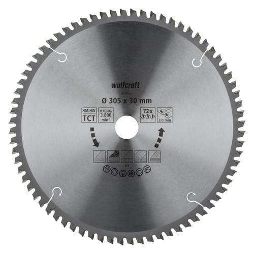 WOLFCRAFT Kapp-und Gehrungssägeblatt, Ø: 305 mm, 72 Zähne
