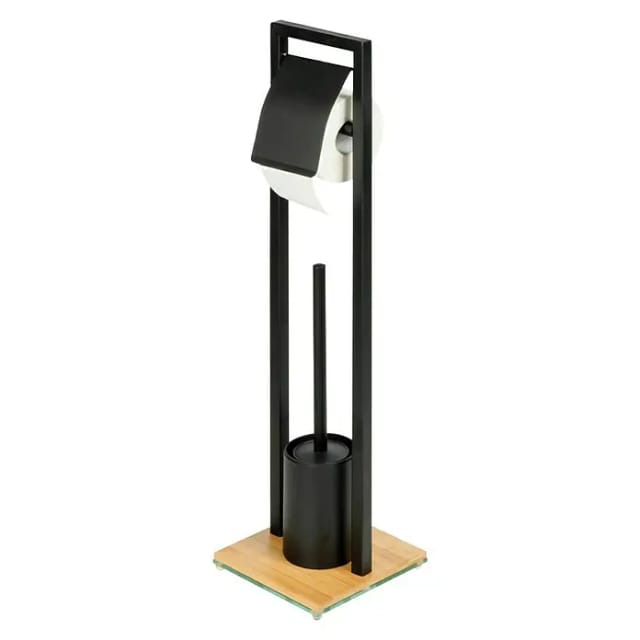 WENKO Stand-WC-Garnitur »Bambusa«, Stahl/Bambus, schwarz/natur