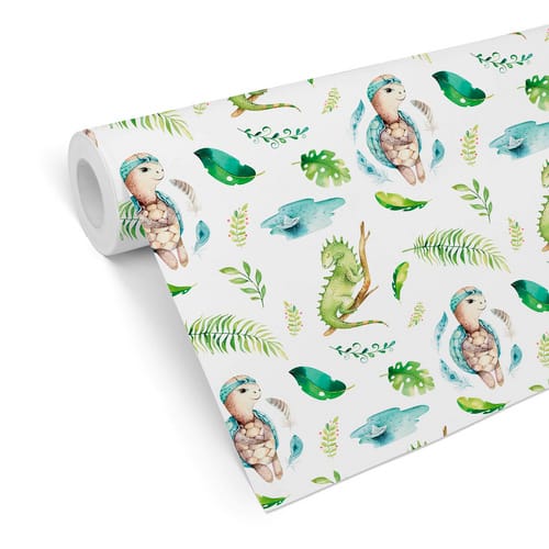 K&L Wall Art Vliestapete »Kinder Vliestapete«, Waldtiere Schildkröte Leguan, mehrfarbig, matt - bunt
