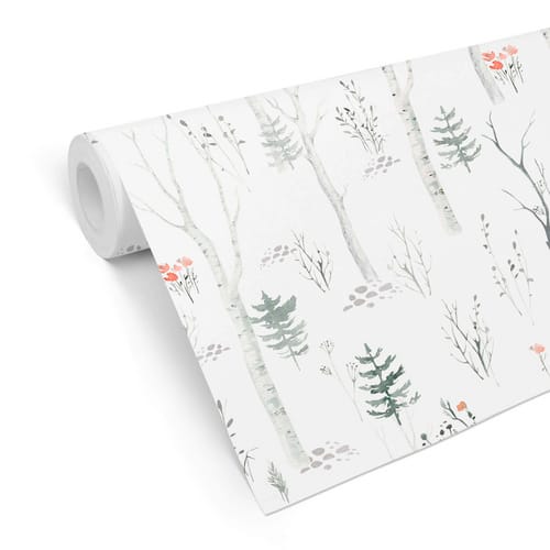 K&L Wall Art Vliestapete »Kinder Vliestapete«, Tiere Aquarell Birkenwald, mehrfarbig, matt - bunt