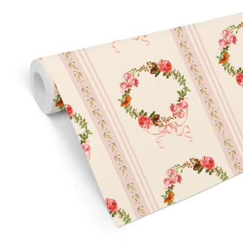 K&L Wall Art Vliestapete »Vintage Vliestapete«, Rosenkranz gestreifte Rosen, mehrfarbig, matt - bunt