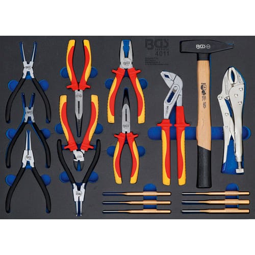 BGS Technic Werkstattwagen-Einlage, Werkstattwageneinlage Zangen-, Splintentreiber-Satz, Hammer , 17-tlg. - bunt