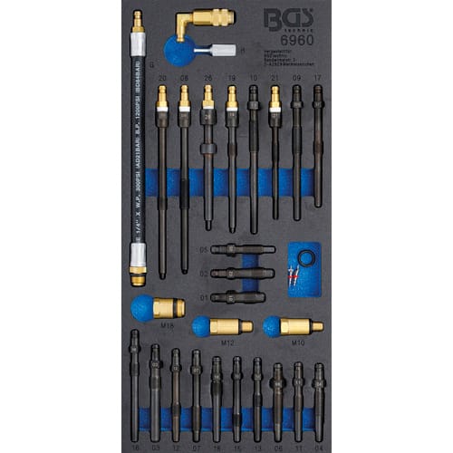 BGS Technic Werkstattwagen-Einlage, Werkstattwageneinlage Adapter-Satz f. Kompressions-u. Druckverl.tester 30-t - bunt