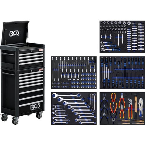 BGS Technic Werkstattwagen »Profi Standard Maxi«, Werkstattwagen 12 Schubladen , mit 263 Werkzeugen - bunt