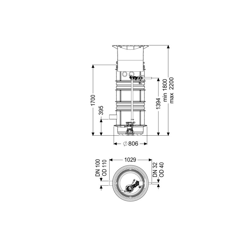 -pumpstation Aquapump Medium Mono, Gtf 600, 1800-2250 Mm, Klasse B