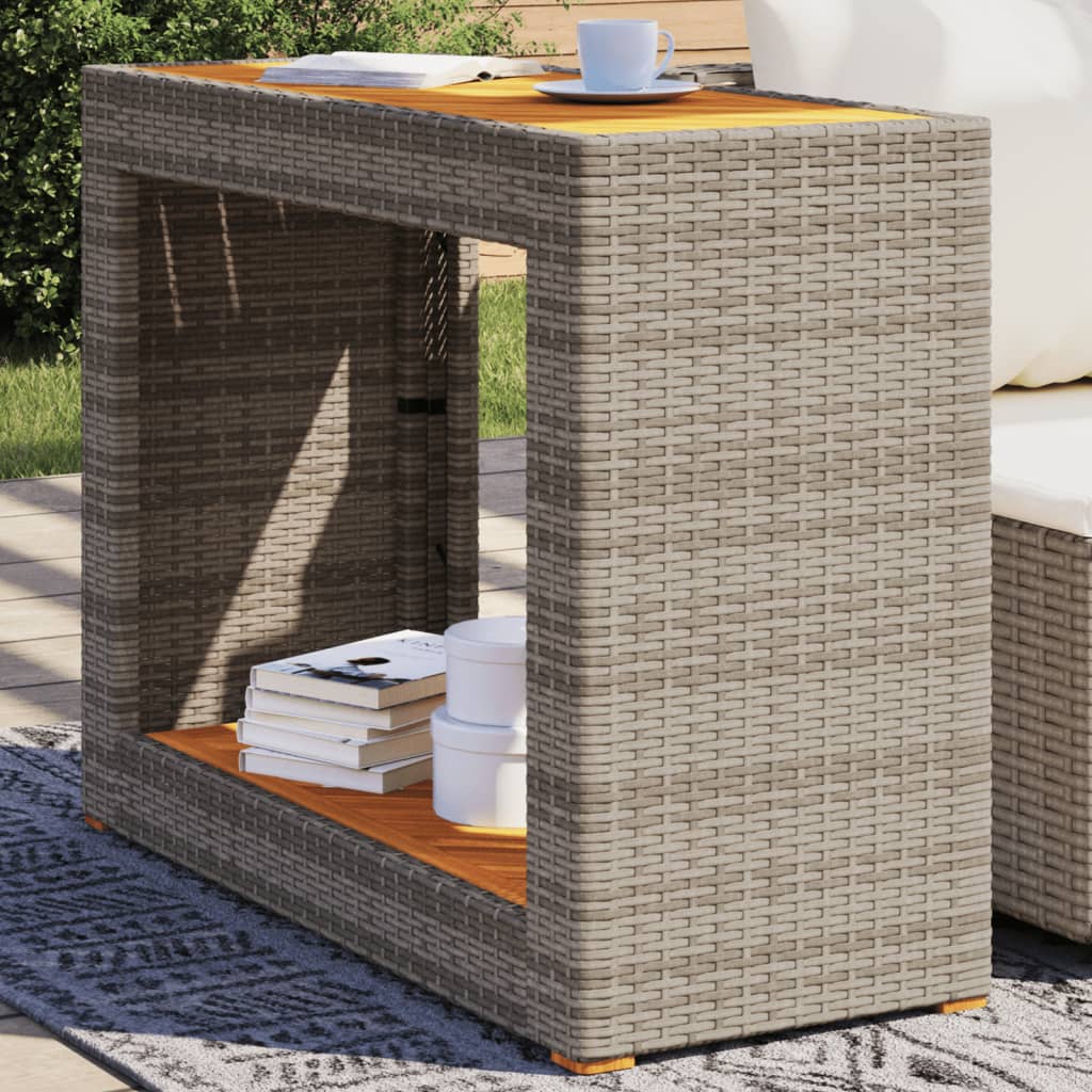 Garten-beistelltisch Mit Holzplatte Grau Poly Rattan