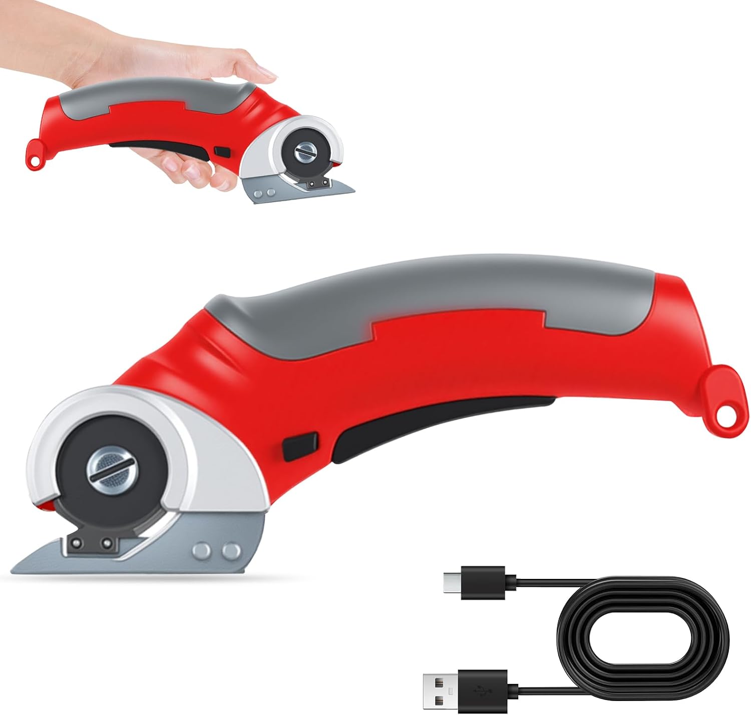 Elektrischer Kartonschneider, 2000 Mah, Elektrische Schere, 4,2 V, Mit Sicherheitsschalter, Für Stoffe, Teppiche, Leder (rot)