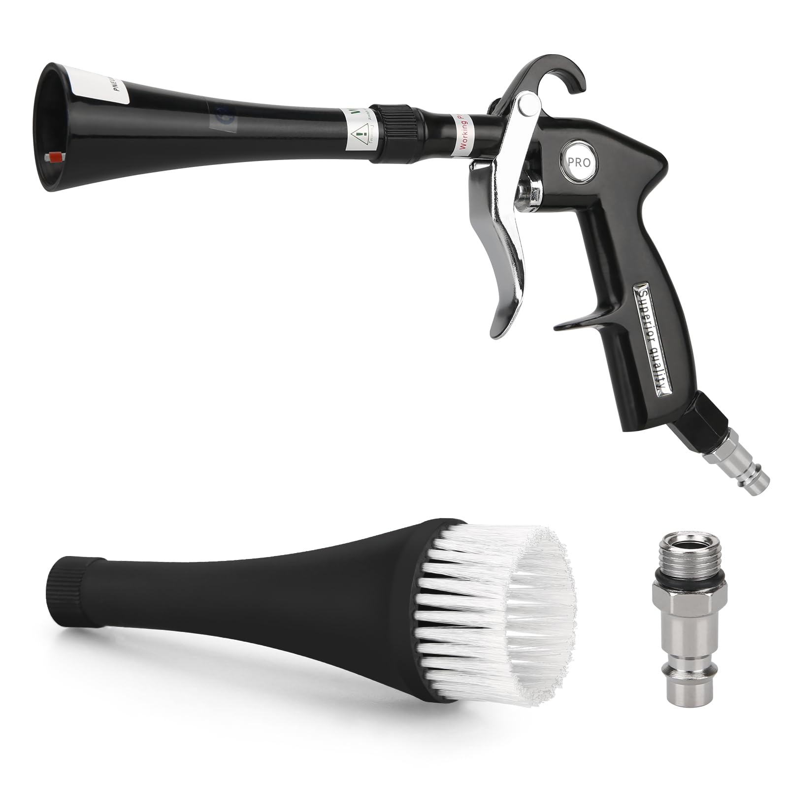 Autoreinigungspistole, 6–9,2 Bar, Druckluftpistole Mit 2 Düsensätzen, Hochdruckpistole, Trockenreinigungspistole Für Fahrzeuginnenräume Und Teppiche, Schwarz