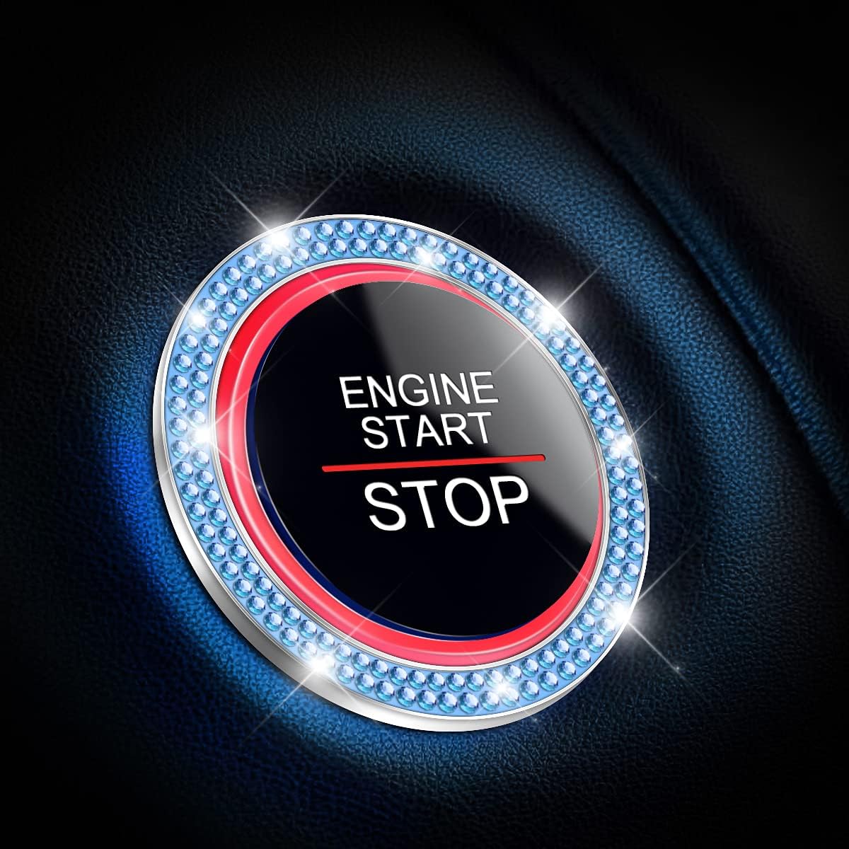 2 Stück Auto-motorstartknopf-abdeckung Mit Kristall-strasssteinen, Auto-motorstart-stopp-knopfring-aufkleber Mit Kristall-strasssteinen, Auto-dekorationszubehör (blau)