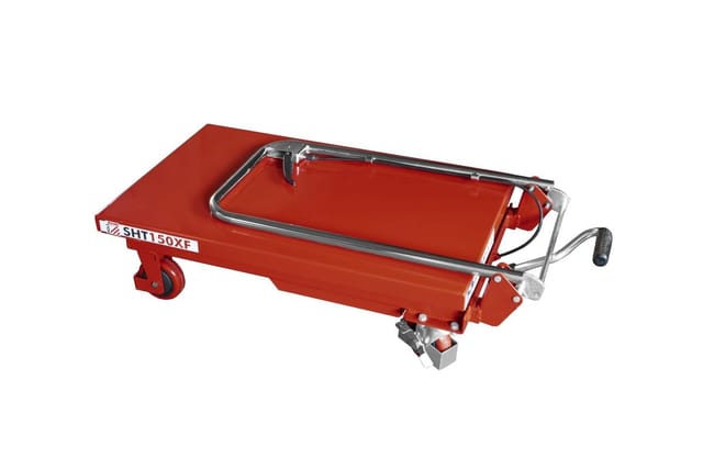 HOLZMANN-MASCHINEN Scheren-Hubtischwagen, max. Tragfähigkeit: 150 kg, Gabellänge x Gabelweite: 74 x 50 - rot