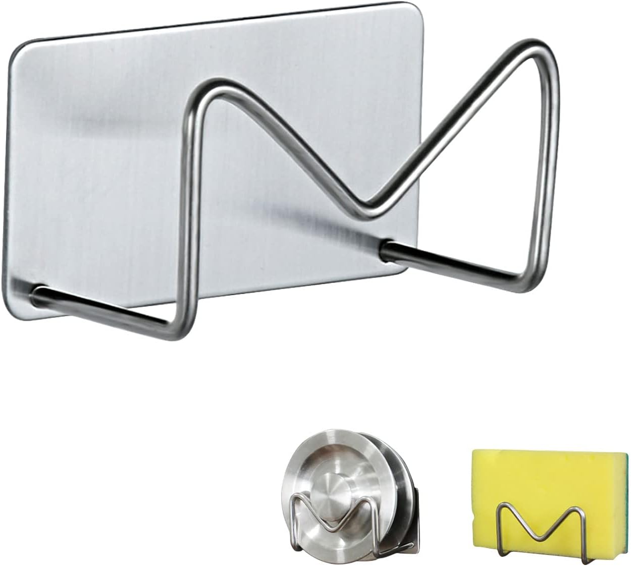 Schwammhalter, Selbstklebender, Wasserdichter Edelstahl-küchenspülenhalter – Schwammhaken Und Küchenzubehör Zum Abtropfen Und Aufbewahren (silber)