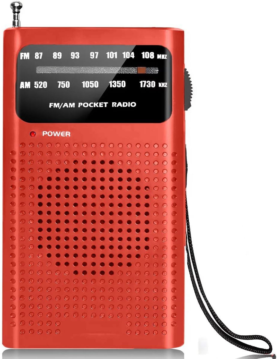 Tragbares Am/fm-notfallradio – Batteriebetriebenes 2-band-notfallradio Für Reisen Und Camping – Kleines Taschenradio Mit Teleskopantenne, Kopfhöreranschluss Und Schultergurt, Rot