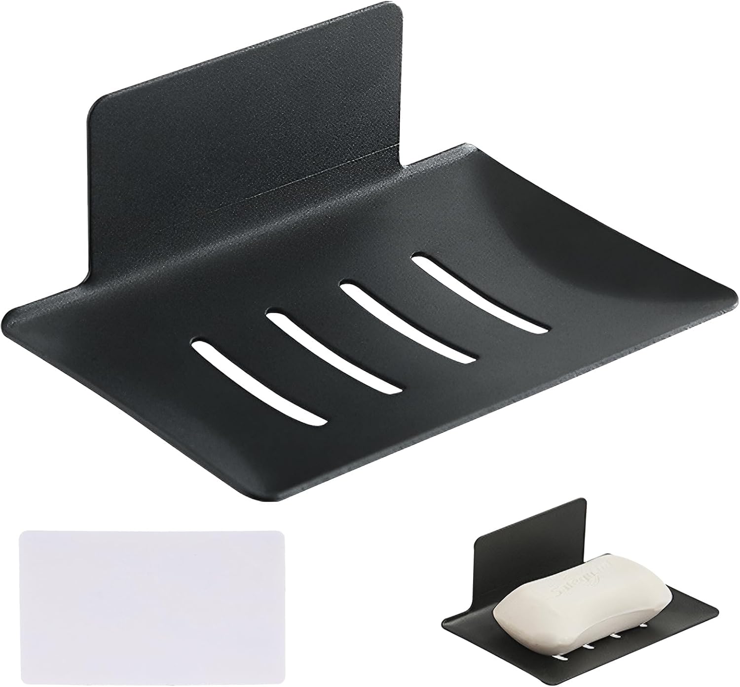 Schwarze Seifenschale, 2-teiliges Set. Robuster Duschseifenhalter Mit Klebebefestigung (12,2 X 8,2 Cm, Kohlenstoffstahl, Schwarz). Hygienische Aufbewahrung Für Seifenstücke.