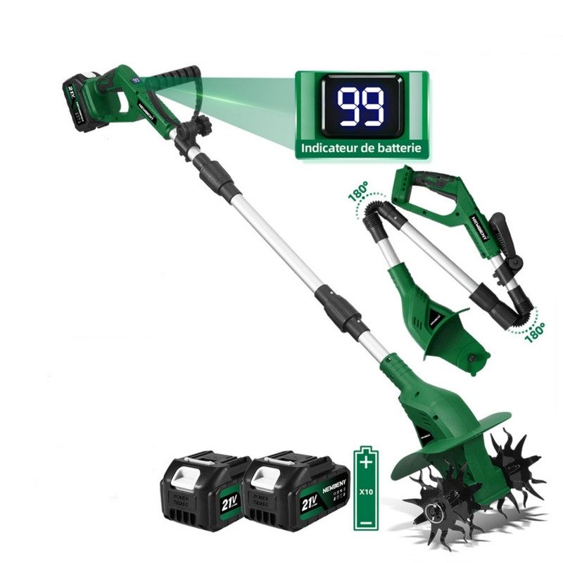 Klappbare Elektrische Motorhacke (arbeitstiefe: 15 Cm, Arbeitsbreite: 20 Cm, 4 Stahlmesser, Led-display) Mit Zwei Akkus 3000 Mah